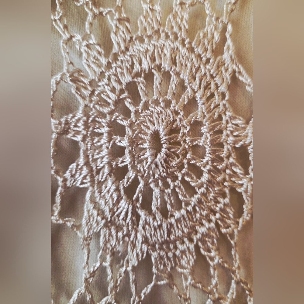 Stunning Hand Crochet Lacy Tunic Cream Colored Blouse - Picture 5 of 5